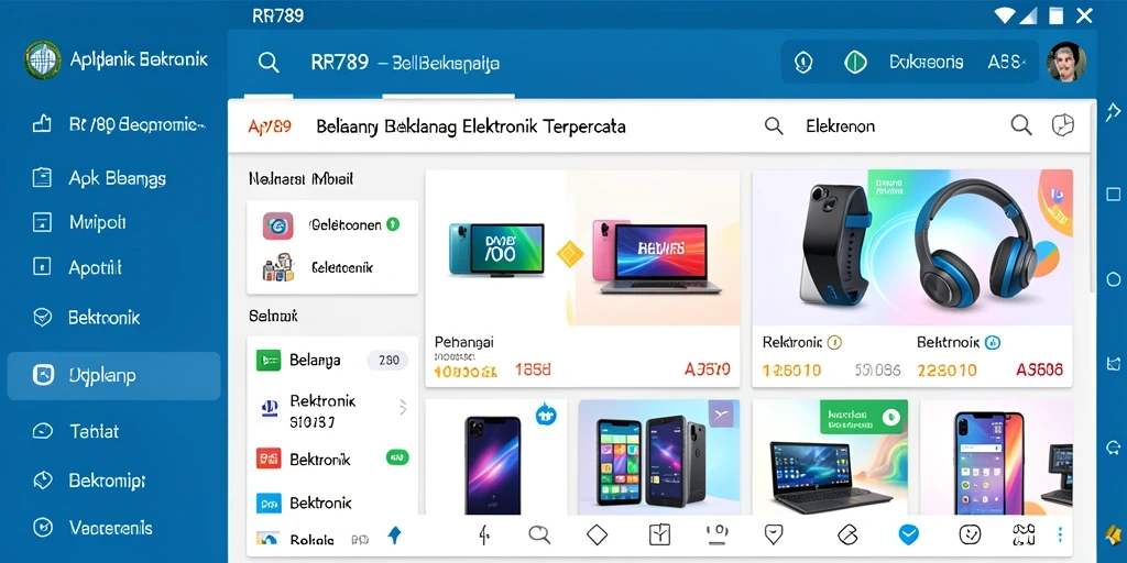 Screenshot utama RR789 menunjukkan antarmuka pengguna aplikasi belanja elektronik.