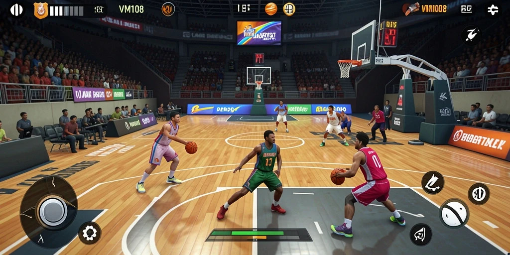 Tampilan antarmuka menarik dan mudah digunakan saat bermain Basket.