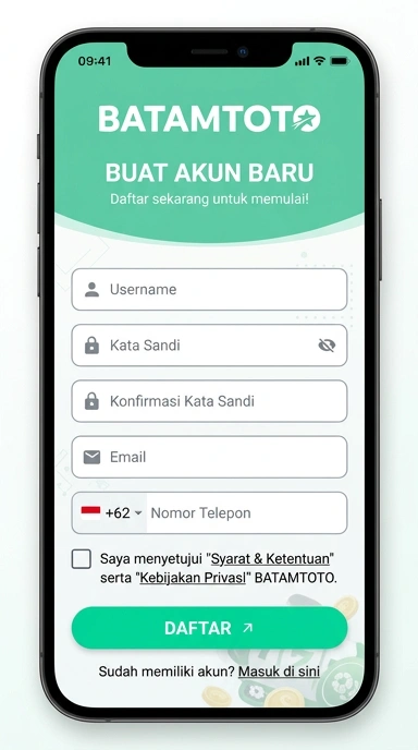 Tampilan halaman daftar batamtoto