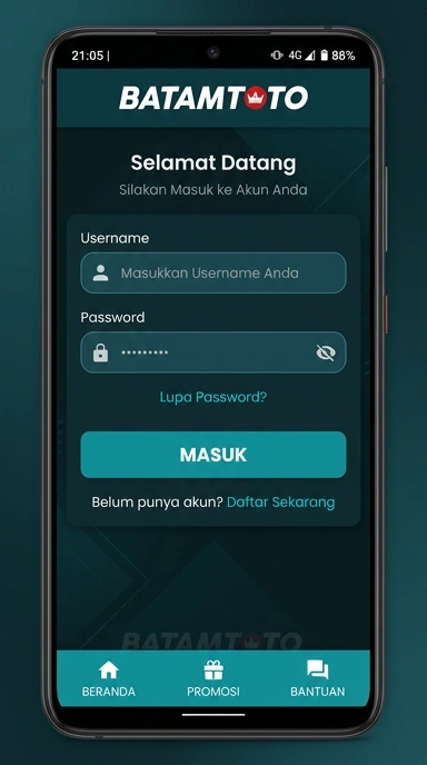Tampilan halaman login batamtoto
